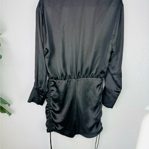 Zara Black Satin Ruched Button Down Shirt Long Sleeve Dress - Picture 8 of 11